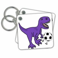 3Drose забавен сладък лилав T -re динозавър, играещ футболен анимационен филм - ключови вериги, 2. от, комплект от 2