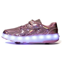 Tenmi деца скейт обувки светещи маратонки ролкови обувки с колела обучители LED LIGHT BOYS Момичета дишаща платформа розово 5.5