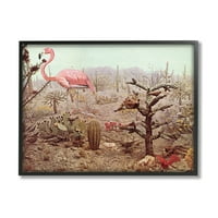 Ступел индустрии колаж Фламинго Пустинен Кактус дива природа сцена рамка стена изкуство, 24, дизайн от касия Бек