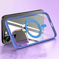 Калъф за покритие за iPhone Pro Max, ударно гумен магнитна невидима стойка прозрачен капак, съвместим с калъф Magsafe, синьо
