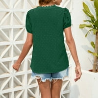 Bazyrey женски върхове с къс ръкав ежедневни твърди полка точка отпечатани блузи женски V-образни тениски зелени XL