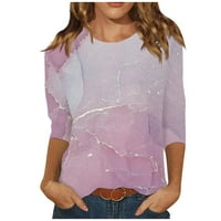Клирънс！ tofotl летни дамски модерен мраморен печат туника блузна ръкави ризи есен кръгла врата свободна горна пуловер върхове лилаво xxl