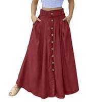 Небрежна пола с висока талия с джобни копчета женски винтидж макси свободни поли на лети пролетни шикозни поли