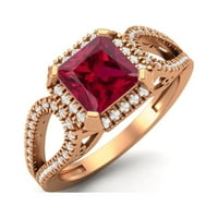 2. CTW квадратна форма Ruby Synthetic Sterling Silver Rose Vermeil Split Shank жени Сватбен пръстен