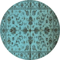 Ahgly Company на закрито кръгло ориенталско светлосини традиционни килими, 4 'кръг