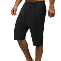 Сделки Бермудски къси панталони за мъже, джобни джобни плътни цветове памук и бельо спортни къси панталони черни