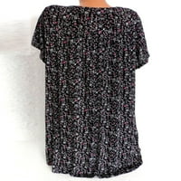 Жените Плюс Размер Къси Ръкави В-Врата Печат Блуза Пуловер Върхове Риза