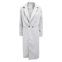 Дамски Плътен цвят Ревера двойно палто зима дълго копче вълнено палто официални якета за жени елегантен бял м