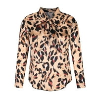 Бизнес ежедневни върхове за жени - Женски моден дълъг ръкав леопардов блузи ризи дантелени фитли