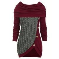 Tdoqot есенни пуловери за жени- ший на шията дълъг ръкав плюс бутон за размер нагоре плетен модни дамски пуловери червен размер l
