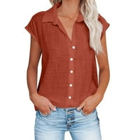 Памучно бельо ризи за жени бутон надолу ризи v Врат жени блузи върхове бизнес ежедневни разтегателни ризи оранжеви XL