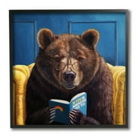 Ступел индустрии кафява мечка четене запознанства книга гора животно Черно рамка стена изкуство, 12, дизайн от Лучия Хефернан