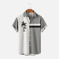 Небрежни тениски за мъже-спускане на яка с къс ръкав блуза разхлабени ризи от свободното време отпечатани бутони надолу сиво