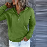 Качулати суитчър жени Плюс размер с джоб Бутон Яка лек пуловер Суитчъри за жени Шнур Дълъг ръкав хлабав дами ежедневни ризи дамски летни върхове ежедневни зелени 3хл