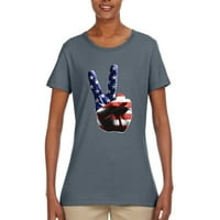 Американски флаг мирен знак Ръчен поп култура Дамска графична тениска, въглен, малък