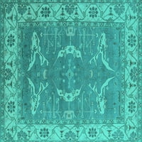 Ahgly Company Machine Pashable Indoor Rectangle Oriental Turquoise Blue Industrial Area Rugs, 2 '5'