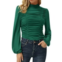 Женска модна риза Жени ежедневни блузи Лятна стилна елегантна Turtleneck Ruched Ruffle Trim Lady Lady Spring Rishes Top Female Outdoor Daily Wear Beautiful