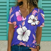 Цветя блузи за жени отпечатани летни робилни ризи класически v шия излизане на къси ръкави Небрежни върхове на туника Камисас