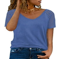 Blibea жени v шия тениска мрежа късо ръкав ежедневен плътно цветно цветно печат летни върхове разхлабени блуза тениски