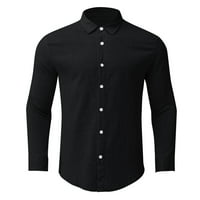 Риза на лабакиха за мъже Мъжки небрежна солидна памучна риза с дълъг ръкав тънка единична яка риза с яка черна xxl