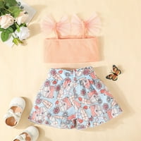 Odeerbi Toddler Kids Baby Girls Fashion Cute Sleeveless Mesh Suspender Top Butterfly Print Shorts Костюм