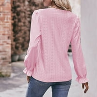 Блузи за жени Бизнес ежедневни ризи с дълъг ръкав v Врат блузи облечени ежедневни туники върхове розови l