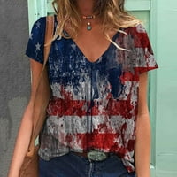 Клирънс дамски патриотични американски флаг печат реколта затруднено лято секси късо ръкав v тениски за шия жени