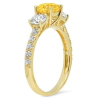 2. CT Brilliant Round Cut Natural Citrine 14K Yellow Gold Politaire с акценти три камъни пръстен SZ 6.25