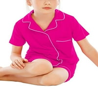 Niuer момичета единични гърди копчета за нощни дрехи Kid Girl ежедневно PJS Сълт цвят сън с къс ръкав костюми костюми