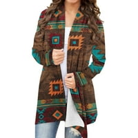 уофедио ризи с дълъг ръкав за жени Западен Западен етнически печат ретро ацтекски печат риза с дълъг ръкав жилетка Топ палто жилетки пуловери за жени
