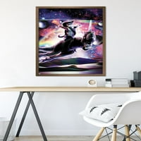Джеймс Букър - Galaxy Cat on Dinosaur Unicorn in Space Wall Poster, 22.375 34 рамки