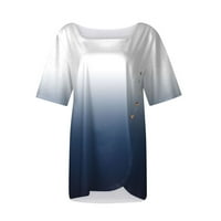 Дамска тениска с къс ръкав отпечатани имитация на памучни върхове синьо