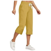 Женско памучно бельо универсални торбисти панталони плюс размер плътно цвят на теглене еластична талия седем точки панталони ежедневни тънки леки пуловери жълти s