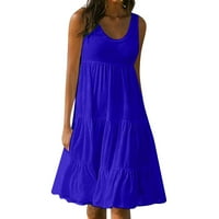 Резервоар Sundress Crew Neck Leeveless A-Line Solid Color Mini рокли за жени Небрежно парти лятна рокля Синя m
