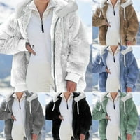 Жени зимно палто изпреварват топла руно яке с качулка плюс размер зима khaki3xl