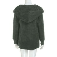 Зимно палто за жени дълъг ръкав плътен пухкав руно качулато яке отворен фронт топло Шерпа палта Връхни дрехи с джоб