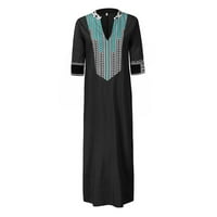Дамски рокли отпечатани средна дължина А-линия къс ръкав Лятна в-Деколте Черна 3хл