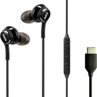 Слушалки за слушалки тип C за Samsung Galaxy A03S - Проектиран от AKG - сплетен кабел с микрофон и обем отдалечен USB -C конектор - черен