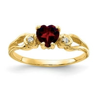 14к жълто злато сърце Гранат истински диамантен пръстен