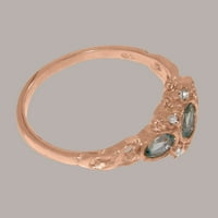 Британски направени 10K розово злато Natural Aquamarine & Diamond Womens Promise Ring - Опции за размер - размер 7
