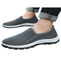 Tenmi мъже бягащи обувки кръгли обувки за ходене на пръсти Мрежа маратонки се приплъзват върху мъжки маратонки леки неплъзгащи се апартаменти сиво 7.5