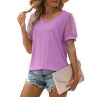 Алоохаидивио блузи за женски клирънс ， женски причинно-следствени винтидж солидна блуза с къс ръкав тениска летни върхове