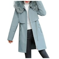 Женско палто топло зимно сгъстяващо памучно яке, ватирано с изкуствена -треска с качулка с качулка
