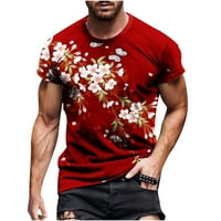 Мъжки летни ризи Големи и високи 3D цветя цифров печат с къс ръкав кръгла шия тиймен