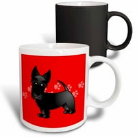3Drose Сладка черна шотландска - анимационно куче - червено с отпечатъци, вълшебна чаша за трансформиране, 11oz