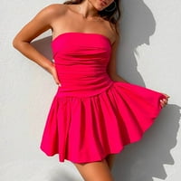 Букър Женски летен ежедневен сутиен с ниска талия твърд цвят плисирана ултра къса рокля с линейна подгъва