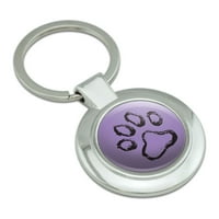 Paw Print Dog Cat Pet на лилаво класно кръгло хромирана метална ключодържател