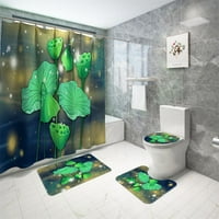 Зелени листа душ завеса комплекти с нехлъзгащи килим, тоалетна капак капак и баня Мат, растителни листа душ завеса Комплекти, трайни водоустойчив душ завеса за баня комплект декор