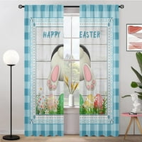 Eloshman Blackout Window Curtain Energyfeice Panels Grommet Термична изолирана стая затъмняване завеси UV защита Дълго джудже печат Великденски декоративен стил O 42x84in