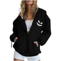 Костюми за Хелоуин Zip Up Hoodie for Women Fashion Zipper V-Neck Pullover върхове с дълъг ръкав с качулка с качулка блуза суичър на чиновник